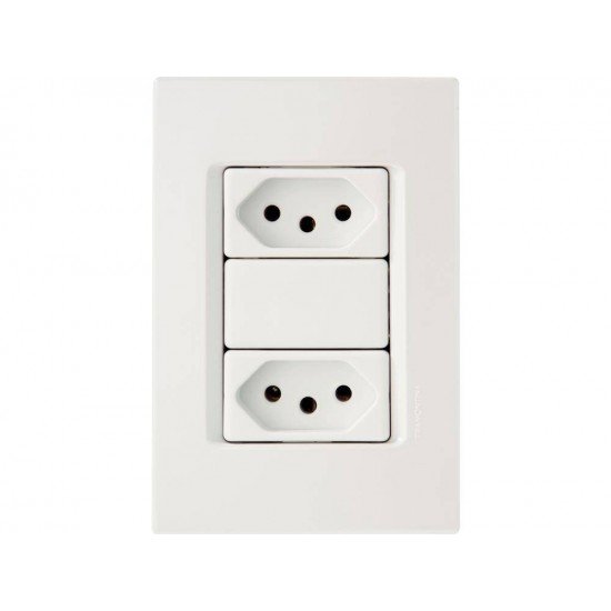 CONJUNTO PLACA 4X2 + 2 TOMADAS 2P + T TERMOPL 10A 250V LINHA IZY FLAT BRANCO TRAMONTINA