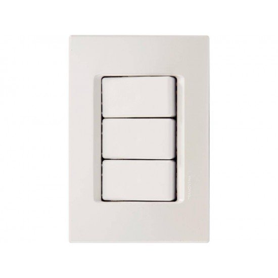 CJ PLACA 4X2 + 3 INTERRUPTORES SIMPLES TERMOPL 10A 250V LINHA IZY FLAT BRANCO TRAMONTINA