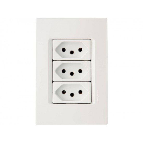 CONJUNTO PLACA 4X2 + 3 TOMADAS 2P + T TERMOPL 20A 250V LINHA IZY FLAT BRANCO TRAMONTINA