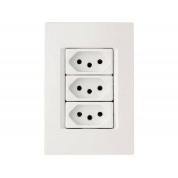 CONJUNTO PLACA 4X2 + 3 TOMADAS 2P + T TERMOPL 10A 250V LINHA IZY FLAT BRANCO TRAMONTINA
