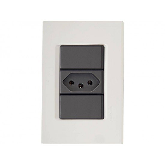 CONJUNTO PLACA 4X2 + 1 TOMADA 2P + T TERMOPL 10A 250V LINHA IZY FLAT GRAFITE TRAMONTINA