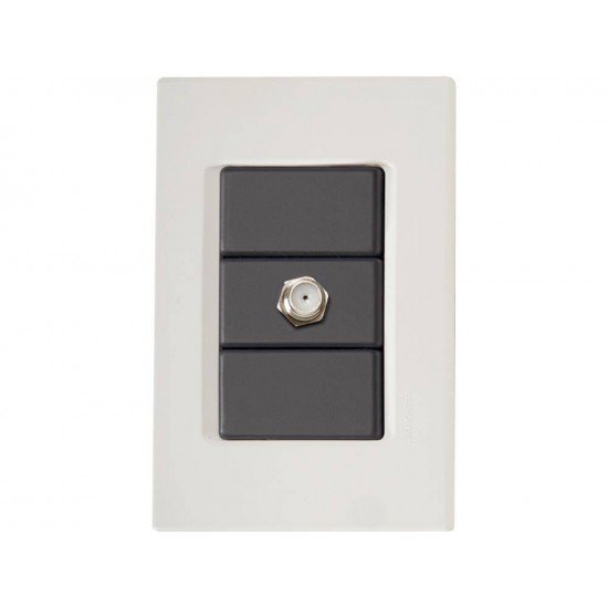 CONJUNTO PLACA 4X2 + 1 TOMADA TV SAT TERMOPLASTICO LINHA IZY FLAT GRAFITE TRAMONTINA