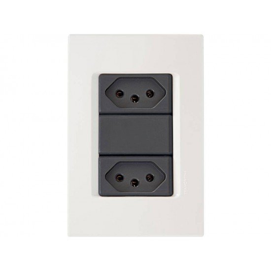 CONJUNTO PLACA 4X2 + 2 TOMADAS 2P + T TERMOPL 10A 250V LINHA IZY FLAT GRAFITE TRAMONTINA