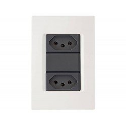 CONJUNTO PLACA 4X2 + 2 TOMADAS 2P + T TERMOPL 10A 250V LINHA IZY FLAT GRAFITE TRAMONTINA