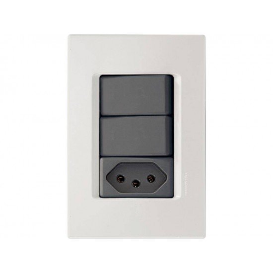 CJ PLACA 4X2 +2 INTER SIM + 1 TOMADA 2P + T TERMOPL 10A 250V IZY FLAT GRAFITE TRAMONTINA