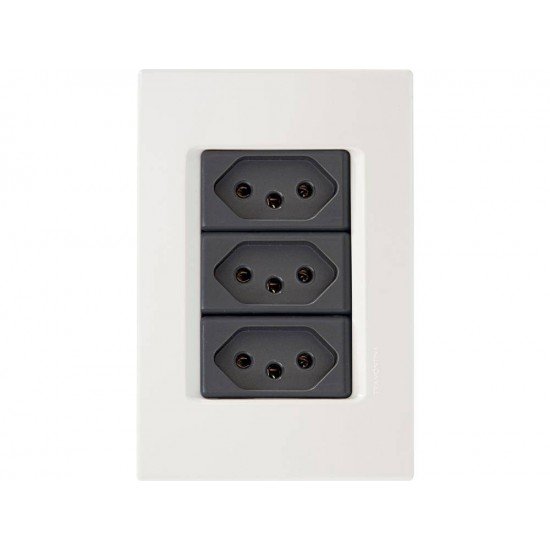 CONJUNTO PLACA 4X2 + 3 TOMADAS 2P + T TERMOPL 20A 250V LINHA IZY FLAT GRAFITE TRAMONTINA