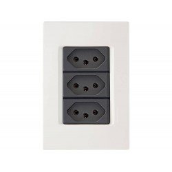 CONJUNTO PLACA 4X2 + 3 TOMADAS 2P + T TERMOPL 10A 250V LINHA IZY FLAT GRAFITE TRAMONTINA