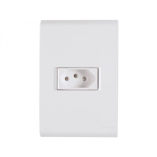 CONJUNTO PLACA 4X2 + 1 TOMADA 2P + T TERMOPL 10A 250V LINHA LIZ BRANCO TRAMONTINA