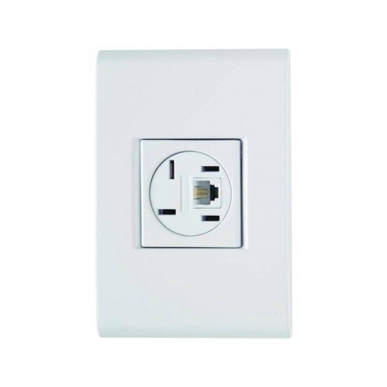 CONJUNTO PLACA 4X2 + 1 TOMADA PARATELEFONE 4P+RJ11 TERMOPL LINHA LIZ BRANCO TRAMONTINA