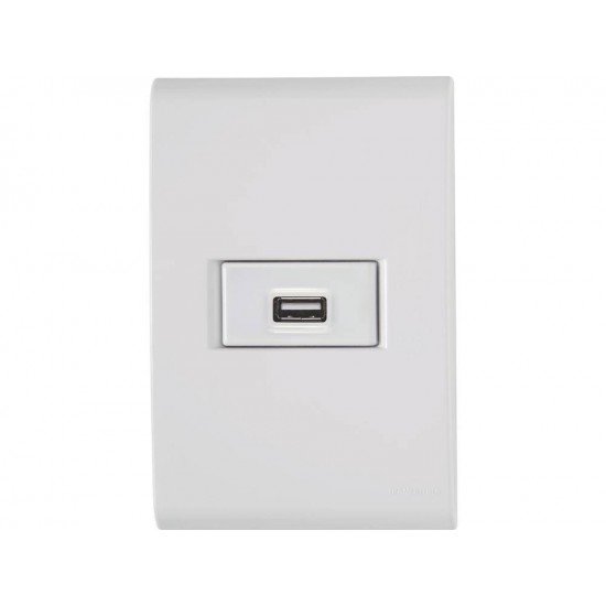 CONJUNTO PLACA 4X2 + 1 TOMADA USB 1,5A EM TERMOPLASTICO LINHA LIZ BRANCO TRAMONTINA BIVOLT