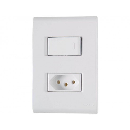 CJ PLACA 4X2 + 1 INTER SIM+ 1 TOMADA 2P + T TERMOPL 20A 250V LIZ BRANCO GRANEL TRAMONTINA