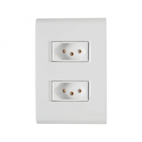 CONJUNTO PLACA 4X2 + 2 TOMADA 2P + T TERMOPL 10A 250V LINHA LIZ BRANCO TRAMONTINA