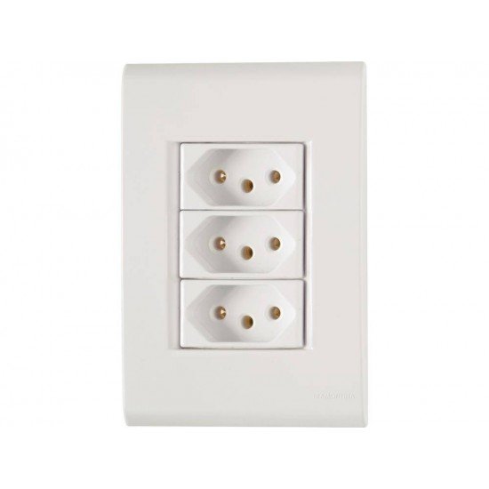 CONJUNTO PLACA 4X2 + 3 TOMADA 2P + T TERMOPL 10A 250V LINHA LIZ BRANCO TRAMONTINA