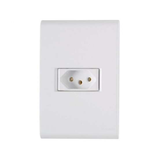 CONJUNTO PLACA 4X2 + 1 TOMADA 2P + T TERMOPL 10A 250V LINHA LIZ BRANCO GRANEL TRAMONTINA