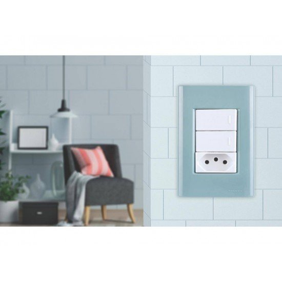 KIT 20 UNI PLACA + SUPORTE 4X2 EM TERMOPLASTICO 3 POSTOS LINHA GIZ AZUL JEANS TRAMONTINA