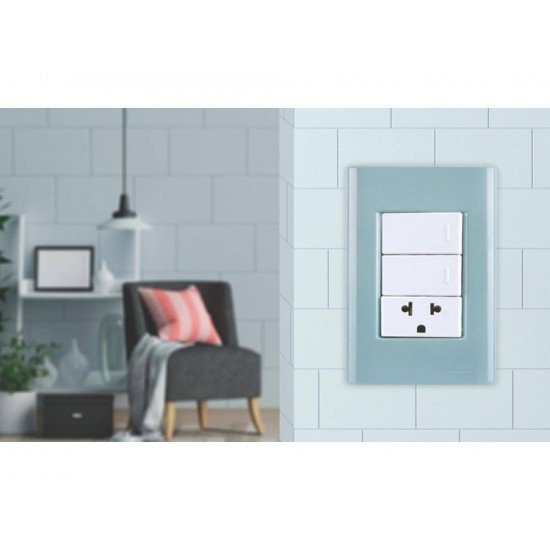 KIT 20 UNI PLACA + SUPORTE 4X2 EM TERMOPLASTICO 3 POSTOS LINHA GIZ AZUL JEANS TRAMONTINA