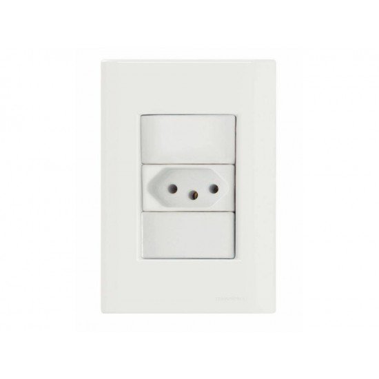 CONJUNTO PLACA 4X2 + 1 TOMADA 2P + T TERMOPL 10A 250V LINHA GIZ BRANCO TRAMONTINA