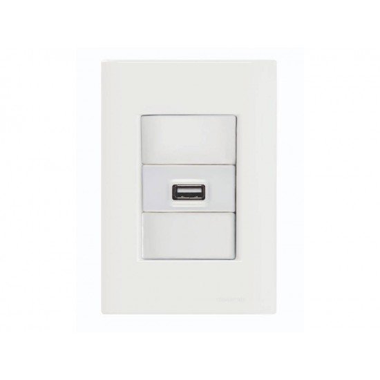 CONJUNTO PLACA 4X2 + 1 TOMADA USB 1,5A EM TERMOPLASTICO LINHA GIZ BRANCO TRAMONTINA BIVOLT
