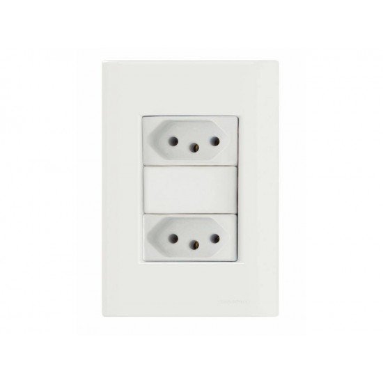 CONJUNTO PLACA 4X2 + 2 TOMADAS 2P + T TERMOPLASTICO 10A 250V LINHA GIZ BRANCO TRAMONTINA
