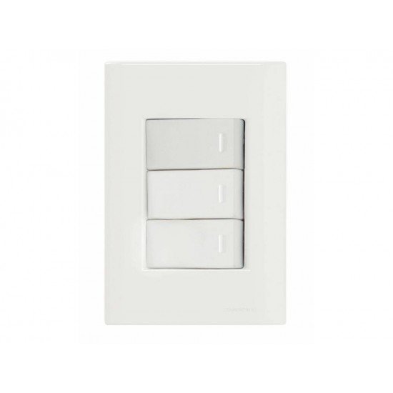 CONJUNTO PLACA 4X2 + 3 INTERRUPTOR SIMPLES TERMOPL 10A 250V LINHA GIZ BRANCO TRAMONTINA
