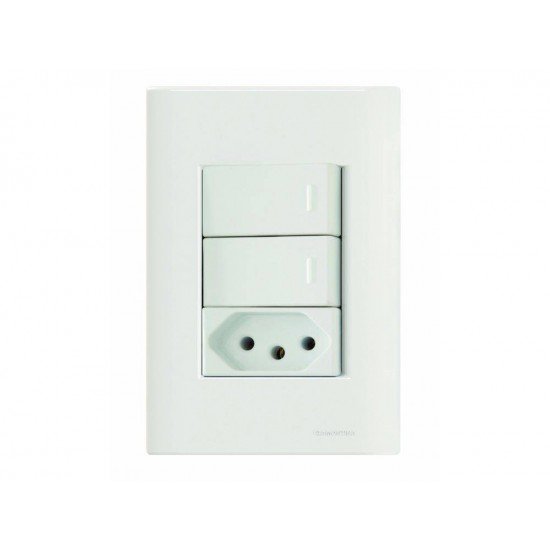 CJ PLACA 4X2 + 2 INTER SIMPLES + 1 TOMADA 2P + T TERMOPL 20A 250V GIZ BRANCO TRAMONTINA