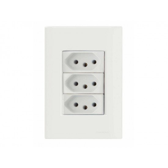 CONJUNTO PLACA 4X2 + 3 TOMADA 2P + T TERMOPL 10A 250V LINHA GIZ BRANCO TRAMONTINA