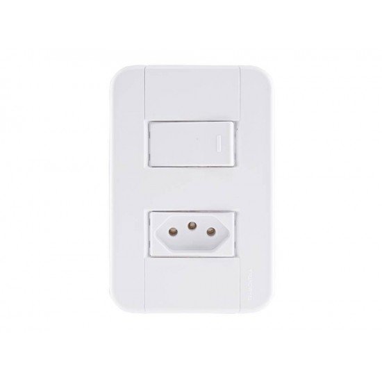 CJ PLACA 4X2 + 1 INTER SIM + 1 TOMADA 2P + T TERMOPL 20A 250V TABLET BRANCO TRAMONTINA