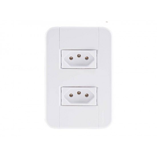 CONJUNTO PLACA 4X2 + 2 TOMADA 2P + T TERMOPL 10A 250V LINHA TABLET BRANCO TRAMONTINA