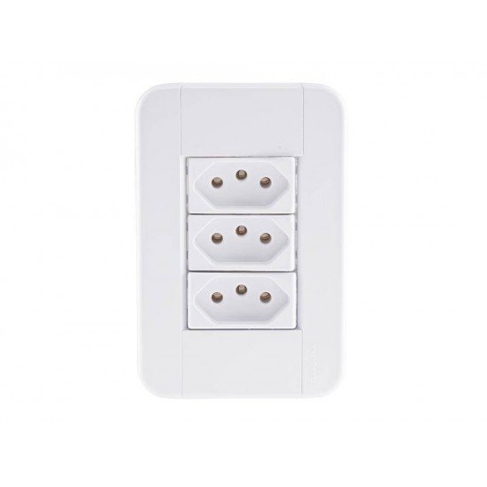 CONJUNTO PLACA 4X2 + 3 TOMADA 2P + T TERMOPL 10A 250V LINHA TABLET BRANCO TRAMONTINA