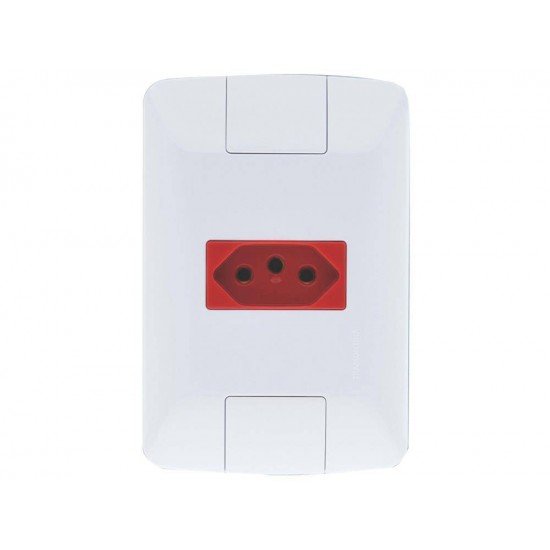 CONJUNTO PLACA 4X2 +1 TOMADA 2P + T VERMELHA TERMOPL 20A 250V LINHA ARIA BRANCO TRAMONTINA