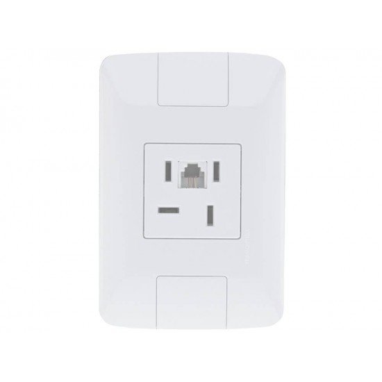 CONJUNTO PLACA 4X2 + 1 TOMADA PARA TELEFONE 4P+RJ11 TERMOPL LINHA ARIA BRANCO TRAMONTINA