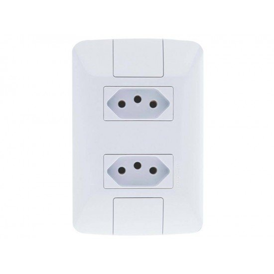 CONJUNTO PLACA 4X2 + 2 TOMADA 2P + T TERMOPL 20A 250V LINHA ARIA BRANCO TRAMONTINA