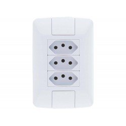 CONJUNTO PLACA 4X2 + 3 TOMADA 2P + T TERMOPL 10A 250V LINHA ARIA BRANCO TRAMONTINA