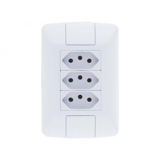 CONJUNTO PLACA 4X2 + 3 TOMADA 2P + T TERMOPL 10A 250V LINHA ARIA BRANCO TRAMONTINA