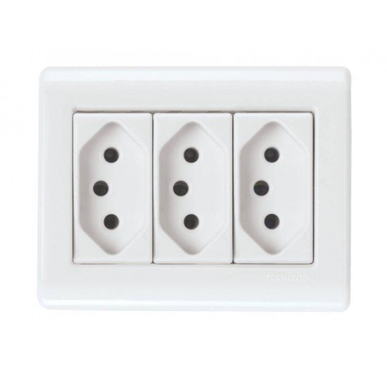 KIT 10 UNI CJ CX+TAMPA + 3 TOMADA 2P + T EM TERMOPLASTICO 10A 250V LINHA LIZFLEX BRANCO TRAMONTINA