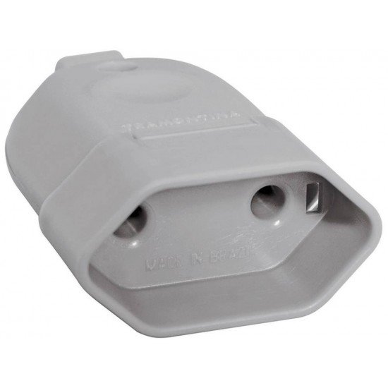 KIT 20 UNI PLUGUE FEMEA 2P EM TERMOPLASTICO COM COMPONENTES METALICOS 10A 250V CINZA TRAMONTINA