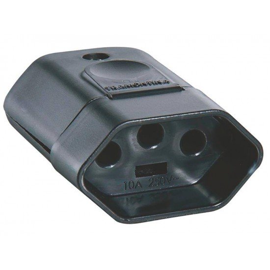 PLUGUE FEMEA 2P + T TERMOPLASTICO C COMPONENTES METALICOS 10A 250V PRETO TRAMONTINA