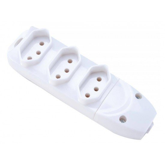 KIT 3 UNI REGUA EM TERMOPLASTICO 3 TOMADAS 2P + T COMPONENENTES METALICOS 10A 250V BRANCO TRAMONTINA