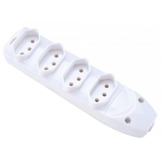KIT 3 UNI REGUA EM TERMOPLASTICO 4 TOMADAS 2P + T COMPONENENTES METALICOS 10A 250V BRANCO TRAMONTINA
