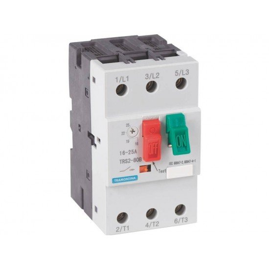 DISJUNTOR MOTOR TRS2-80 -25-40 AMPERES PROD EM TERMOPLASTICO C COMPONENTES METALICOS TRAMONTINA