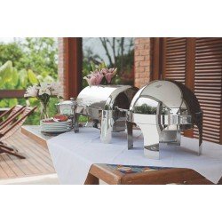 RECHAUD REDONDO EM ACO INOX BANHO MARIA TAMPA GIRATORIA COM FOGAREIRO 6,5 L TRAMONTINA