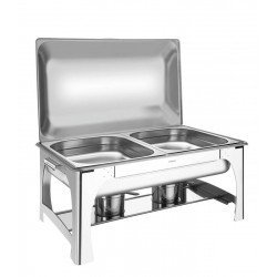 RECHAUD RETANGULAR EM ACO INOX BANHO MARIA TAMPA REMOVIVEL COM FOGAREIRO CUBA 1 2 8,4 L TRAMONTINA