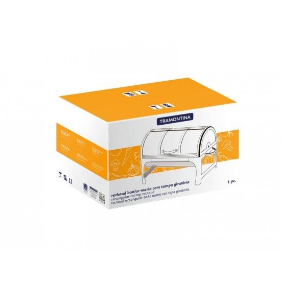 RECHAUD RETANGULAR EM ACO INOX BANHO MARIA TAMPA GIRATORIA COM FOGAREIRO CUBA 1 1 9 L TRAMONTINA