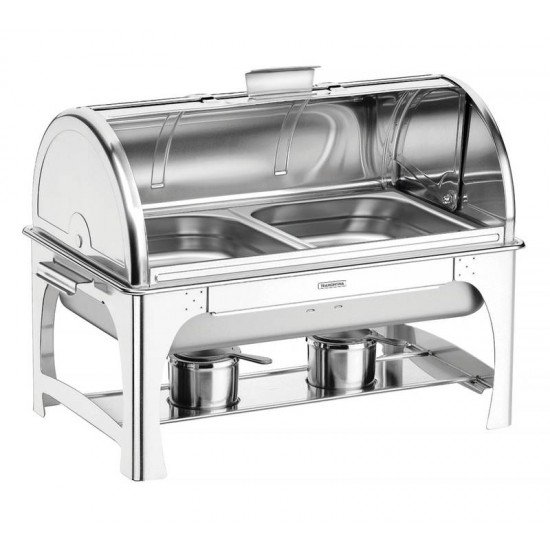 RECHAUD RETANGULAR EM ACO INOX BANHO MARIA TAMPA GIRATORIA COM FOGAREIRO CUBA 1 2 8,4 L TRAMONTINA