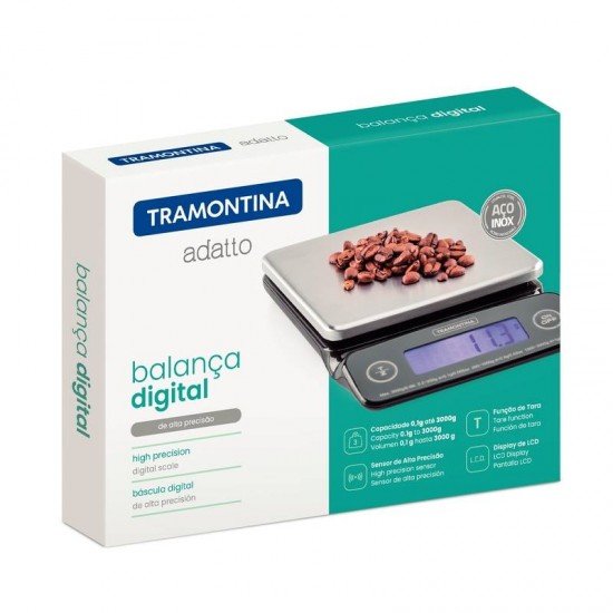 BALANÇA DIGITAL DE ALTA PRECISÃO PARA COZINHA TRAMONTINA ADATTO COM BASE EM AÇO INOX