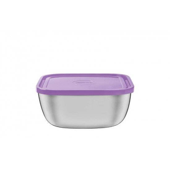 POTE FREEZINOX QUADRADO EM ACO INOX COM TAMPA PLASTICA LILAS 16 CM 1,5 L TRAMONTINA