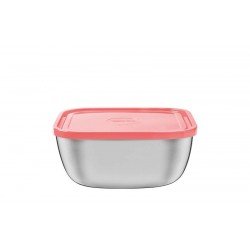 POTE FREEZINOX QUADRADO EM ACO INOX COM TAMPA PLASTICA SALMAO 16 CM 1,5 L TRAMONTINA