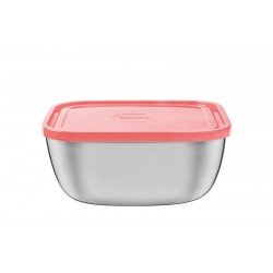 POTE FREEZINOX QUADRADO EM ACO INOX COM TAMPA PLASTICA SALMAO 19 CM 2,4 L TRAMONTINA