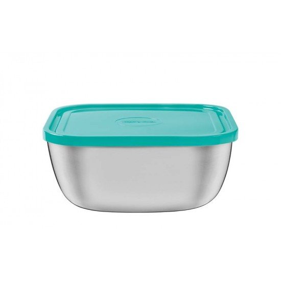 POTE FREEZINOX QUADRADO EM ACO INOX COM TAMPA PLASTICA VERDE 19 CM 2,4 L TRAMONTINA