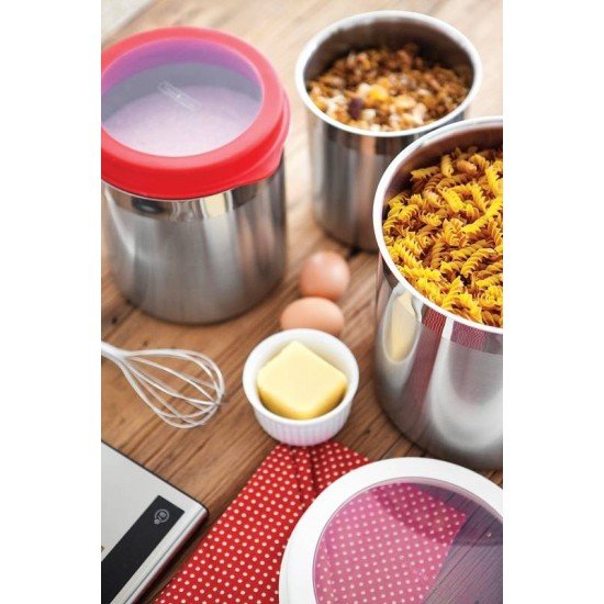 POTE CUCINA EM ACO INOX COM TAMPA PLASTICA VERMELHA E VISOR 12 CM 1,5 L TRAMONTINA